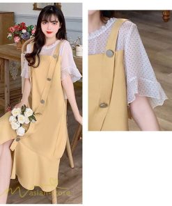 ミディアム | ワンピース レディース 重ね着風 夏物 半袖 フレア シンプル かわいい 20代 30代 大きいサイズ 夏 ゆったり 膝丈 体型カバー カジュアルワンピース おしゃれ