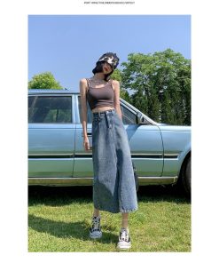 スカート | フロントスリット入れデニム秋物 レディース ロング丈 ハイウエスト タイトAライン美ライン 通学通勤 フェミニン 大人 おしゃれ