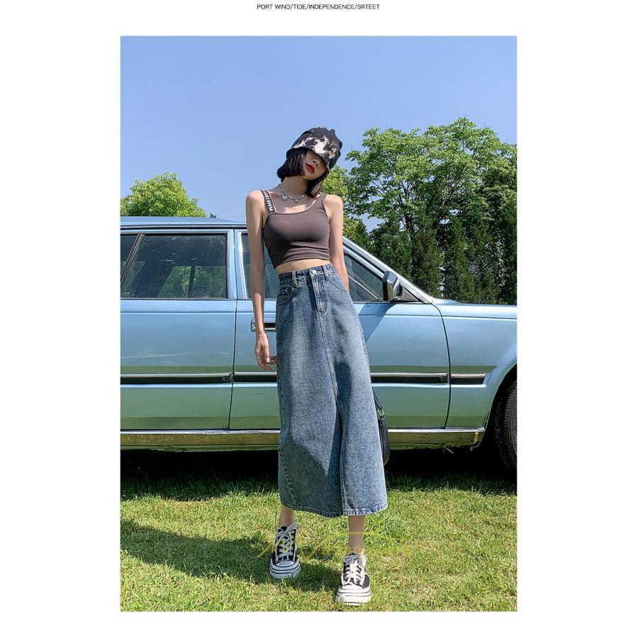 スカート | フロントスリット入れデニム秋物 レディース ロング丈 ハイウエスト タイトAライン美ライン 通学通勤 フェミニン 大人 おしゃれ