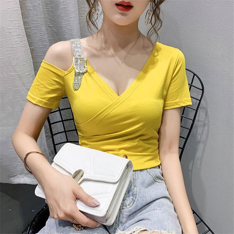 Tシャツ・カットソー | Tシャツ 肩だし クロスVネック コットン トップス 半袖 ヒョウ柄 無地 レディース スタイリッシュ 個性的 エレガント セクシー 着痩せ 気質 フェミニン