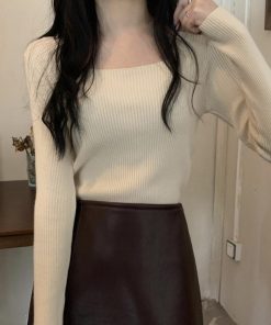 ニット・セーター | スクエアネック リブニットトップス 秋冬