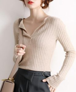 ニット・セーター | 大人可愛い ニットトップス きれいめ シンプル リブニット重ね着 長袖 カットソー Vネック オフィスカジュアル ニットセーター
