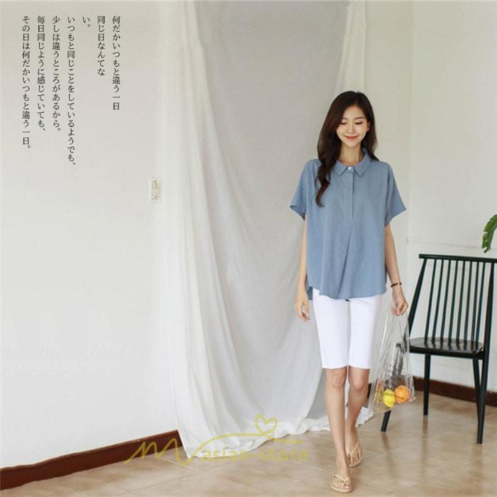 シャツ・ブラウス | ブラウス トップス 半袖 レディース 韓国風 2022新作 体型カバー シャツ 20代 30代 40代 50代 60代 大人 無地 可愛い ゆったり 夏 春 夏服 おしゃれ