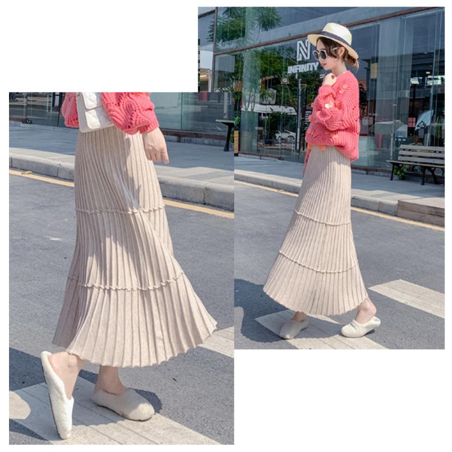 フレアスカート | カジュアル Aラインスカート ボトムス ティアードスカート レディース ニットスカート プリーツスカート体型カバー 着やせ ウエストゴム