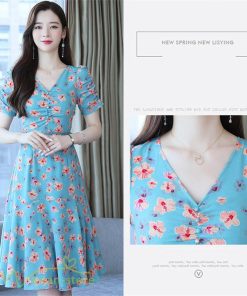 ミディアム | ワンピース レディース 着痩せ 半袖 花柄 きれいめ ミディアムワンピース カジュアル 膝丈 タック カジュアルワンピース おしゃれ サマーワンピース Vネック