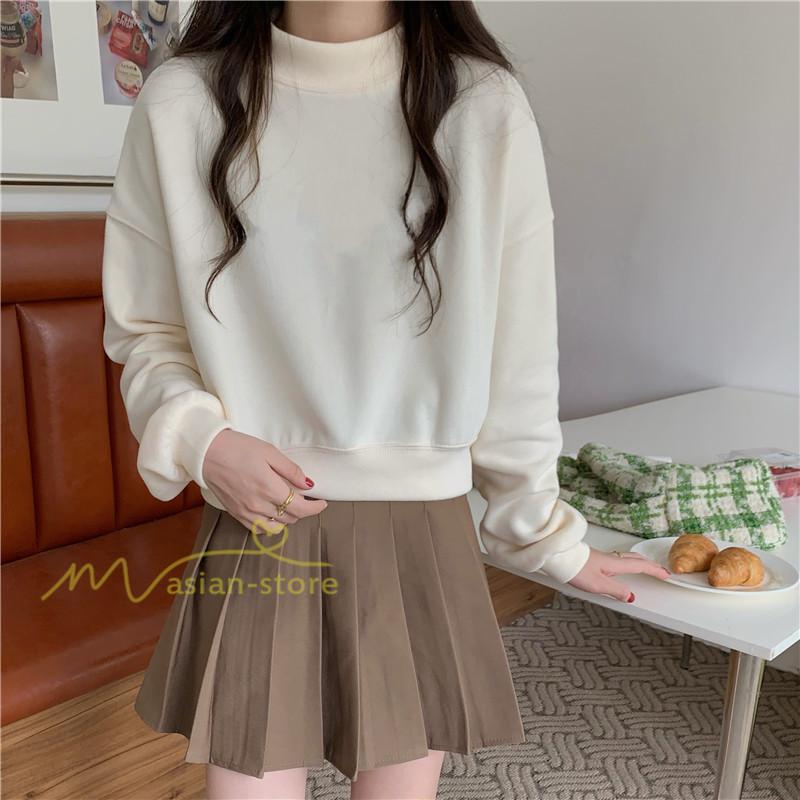 パーカー | 長袖トレーナー レディース トップス 無地 可愛い トレーナー 新作 長袖 スウェット モックネック ハイネック 秋冬 お出かけ コーデ カジュアル ゆったり