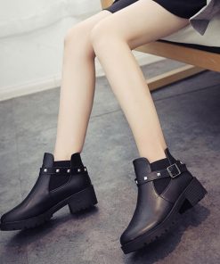 ショートブーツ | ブーティ 厚底 ショットブーツ 美脚ブーツ ローヒール 履きやすい リベット付き お洒落 サイドゴアブーツ レディース