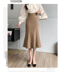 スカート | フィッシュテールレディース 無地 フレア きれいめ 仕事 カジュアル おしゃれ ひざ下丈 ビジネス 大きいサイズ 秋冬コーデ ファスナー OL