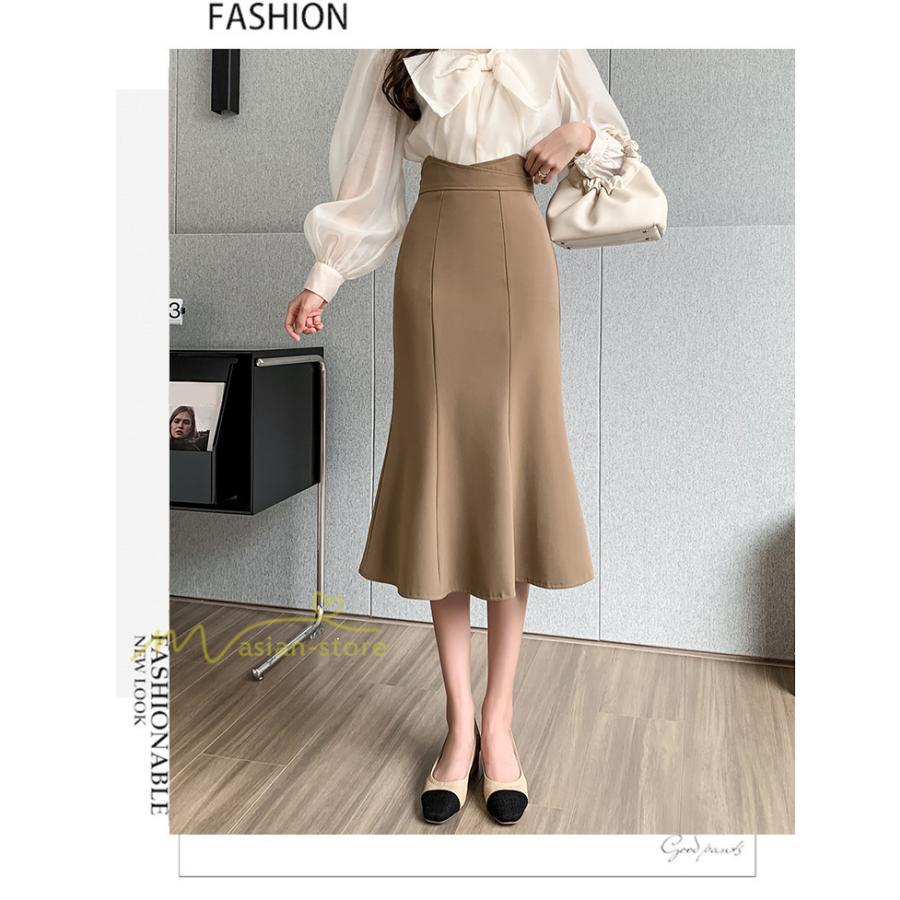 スカート | フィッシュテールレディース 無地 フレア きれいめ 仕事 カジュアル おしゃれ ひざ下丈 ビジネス 大きいサイズ 秋冬コーデ ファスナー OL