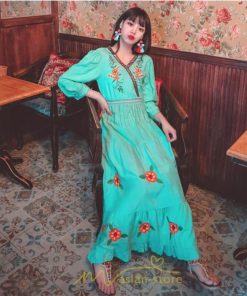 マキシ | ワンピース レディース 長袖 きれいめ ロング丈 マキシ丈 大人 リラックス 花柄 Aライン 着痩せ ハイウエスト リゾート 旅行 Vネック 体型カバー フェミニン