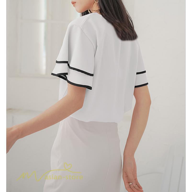 tシャツ・カットソー | トップス Tシャツ レディース 半袖 クルーネック ゆったり おしゃれ ブラウス 着痩せ 春 夏 秋 新作 L M 可愛い スカラップ袖 カジュアルTシャツ 無地