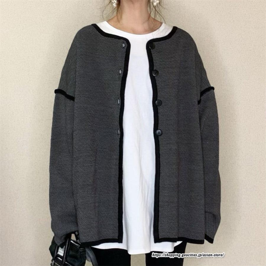 カーディガン | 秋冬 レディース 長袖 アウター 羽織り ツイード ノーカラー ツイードノーカラーゆったり トップス カーディ 楽チン