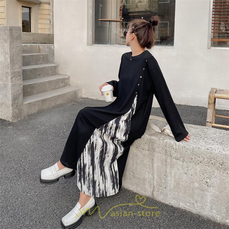 マキシ | ドッキングワンピース 秋 レディース 長袖ワンピース ロングワンピース 切り替えワンピース フェイク レイヤード風 お呼ばれワンピース ゆったり 大きいサイズ