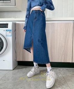 スカート | バッグゴムデニムロング秋冬 ミモレ丈 秋物 レディース 不規則裾 フロントスリット Aライン大きいサイズあり デニム スカート 6XL