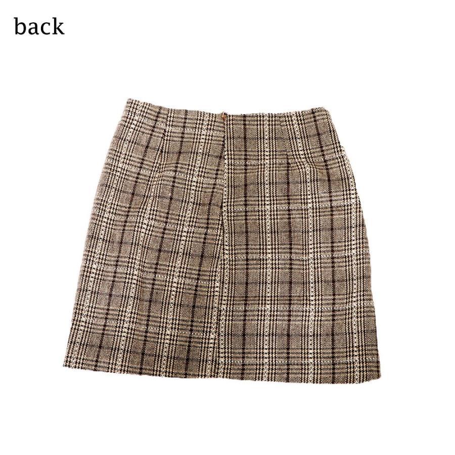 タイトスカート | チェック ミニスカート レディース ハイウエスト Aラインスカート 裏地付きウールスカート