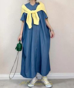 マキシ | シャツワンピース 大きいサイズ ロングワンピース 半袖 羽織り 五分袖 夏服 レディース オーバーサイズ ゆったり 無地 30代40代 シャツ ワンピース 可愛い