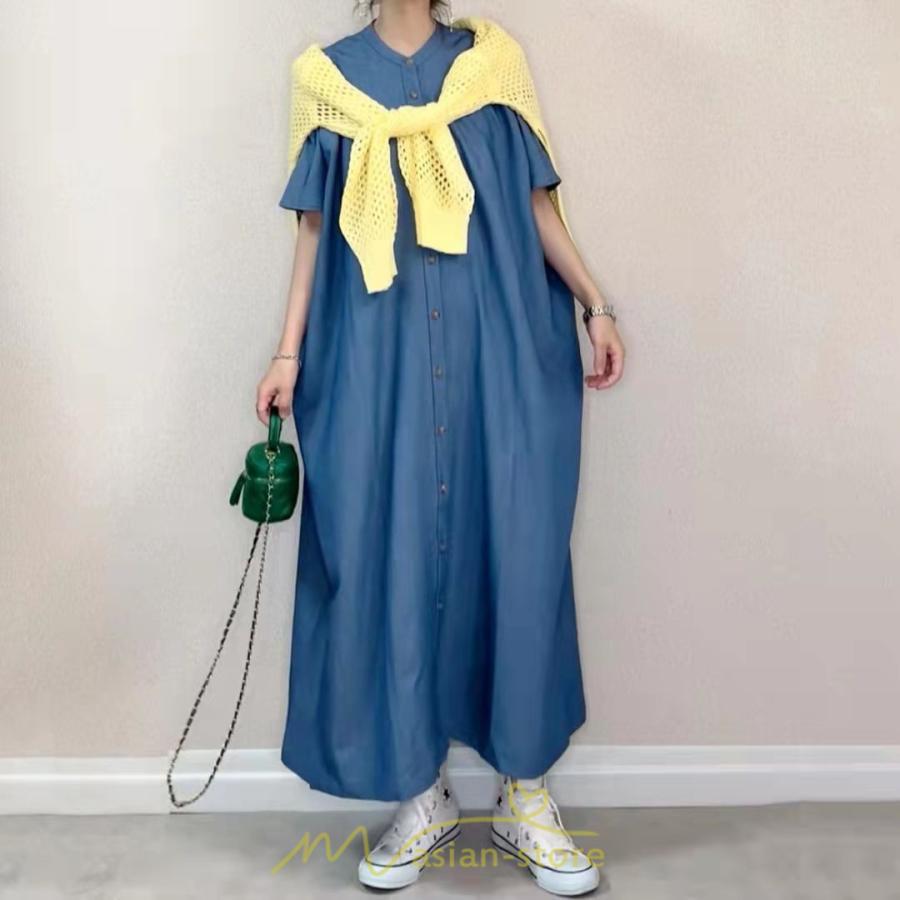 マキシ | シャツワンピース 大きいサイズ ロングワンピース 半袖 羽織り 五分袖 夏服 レディース オーバーサイズ ゆったり 無地 30代40代 シャツ ワンピース 可愛い