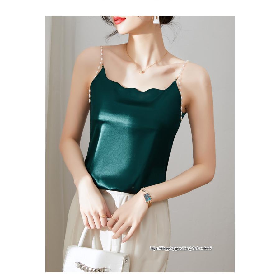 キャミソール タンクトップ | キャミソール サテン インナー レディース 重ね着 キャミ サテン生地 下着 肌着 ノースリーブ 光沢感のあるキャミソール 秋 滑らかな手触り 夏 トップス 春