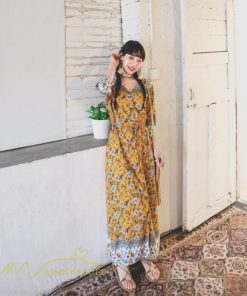 マキシ | ワンピース レディース 総柄 きれいめ ロングワンピース 可愛い カジュアル 春 夏 秋 40代 7分袖 上品 きれいめ 民族風 旅行着 おしゃれ プルオーバー