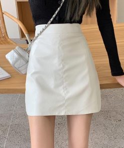 スカート | 13色pu台Aラインミニ秋冬タイトハイウエスト ヒップアップ 合皮レザー 裏地付き 無地 安全性 セクシー