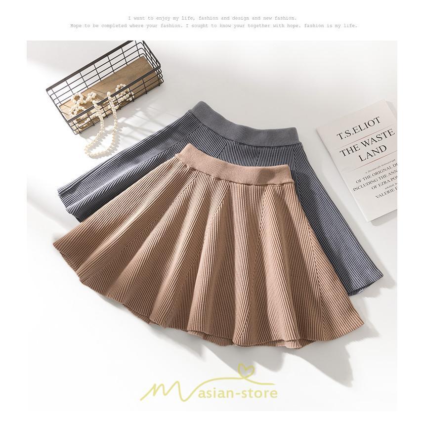 スカート | レディース ボトムス ミニ丈 ひざ上 ウエストゴム 楽ちん ゆったり ニット 秋冬 韓国風 Aライン フレア デート 着痩せ 可愛い お出かけ 脚長効果