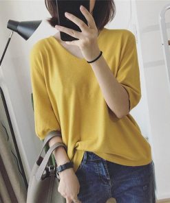 tシャツ・カットソー | Tシャツ カットソー レディース トップス 五分袖 夏服 秋物 リブ 無地 柔らかい Vネック 可愛い ニット インナー 通学通勤 20代30代 スリム 40代50代