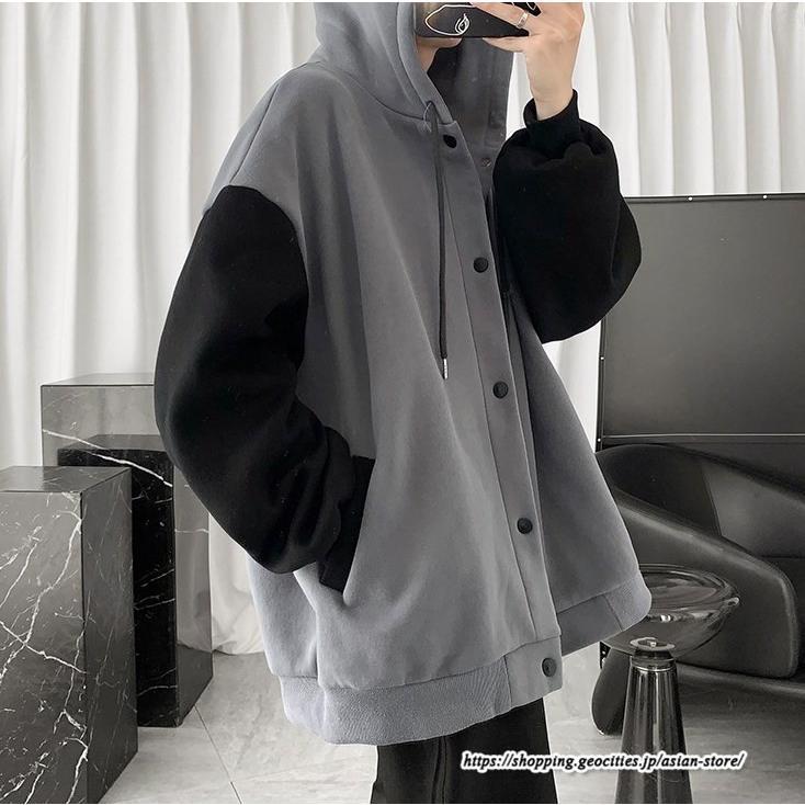 パーカー ジャケット コート | パーカー メンズ カーディガン 長袖 アウター トップス ジャケット 羽織り ボタン ドッキング ポケット フード付き パーカ ボリューム袖 ゆったり 秋物 秋冬