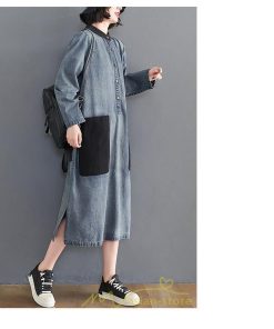 デニムワンピース | ワンピース レディース ロングワンピース 夏 おしゃれ 春 秋 長袖 ポケット付き 体型カバー 着痩せ 可愛い スリット 20代30代40代50代