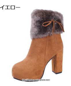 ブーツ | ショートレディース 10cmハイヒール ファー 冬用 保温防寒 太めヒール サイドジッパー あったか 痛くない オシャレ 冬靴 痛くない 歩きやすい