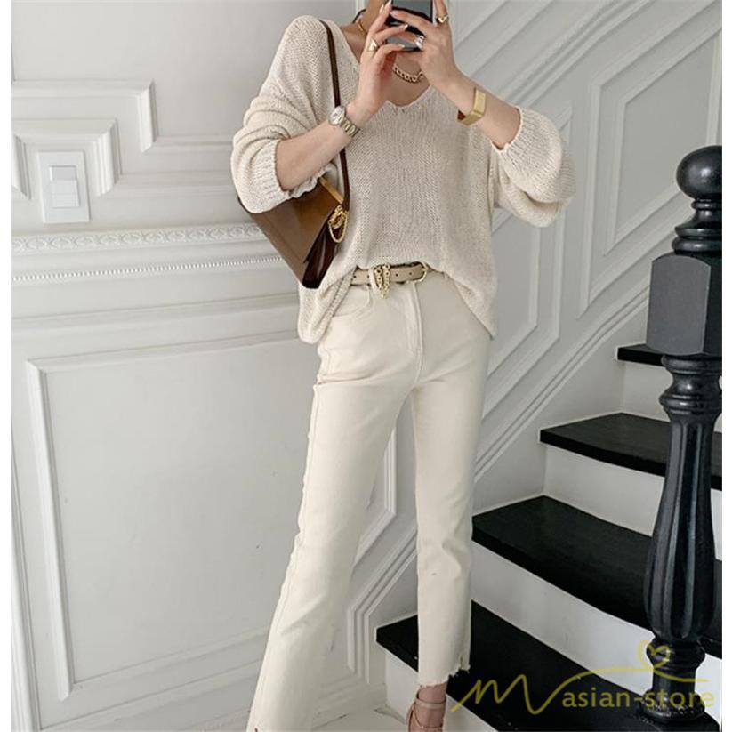 ニット・セーター | ニット サマーニット レディース トップス カットソー ニットソー Vネック 透かし編み 長袖 クルーネック Tシャツ ゆる 薄手 Tシャツ カジュアル リラックス