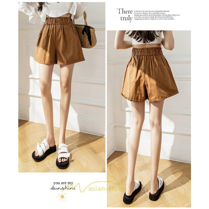 ショートパンツ | パンツ ハイウエスト 無地 美脚 カジュアル シンプル レディース 春 夏 新作 2022 ボトムス 韓国風 ゆったり ズボン 日常 短パン お出かけ