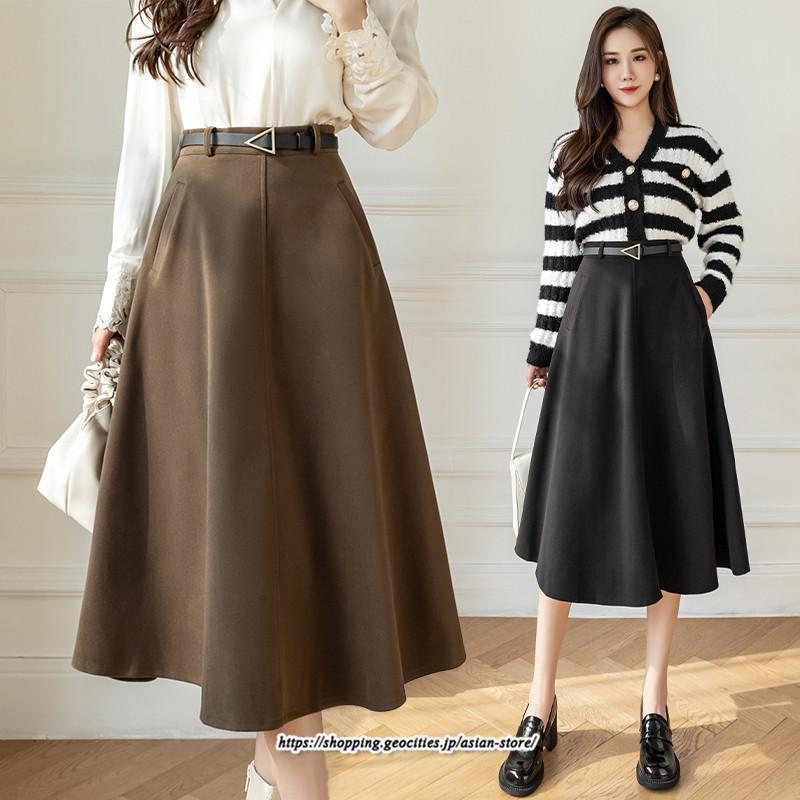 スカート | ロング レディース ロングフレア冬 ミモレ丈 暖かい ボトムス ロング丈 膝下 30代 40代 50代 通勤 ラシャ 暖か 通学 2022年秋冬