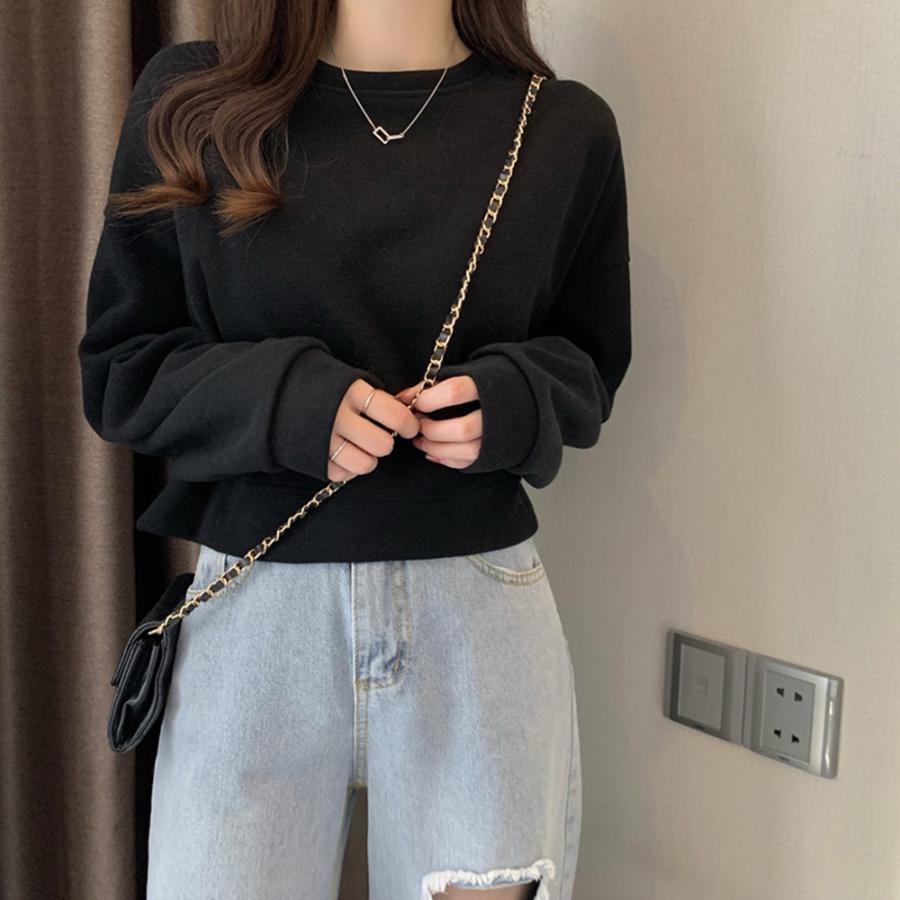Tシャツ・カットソー | ショート丈スウェット レディース 韓国風