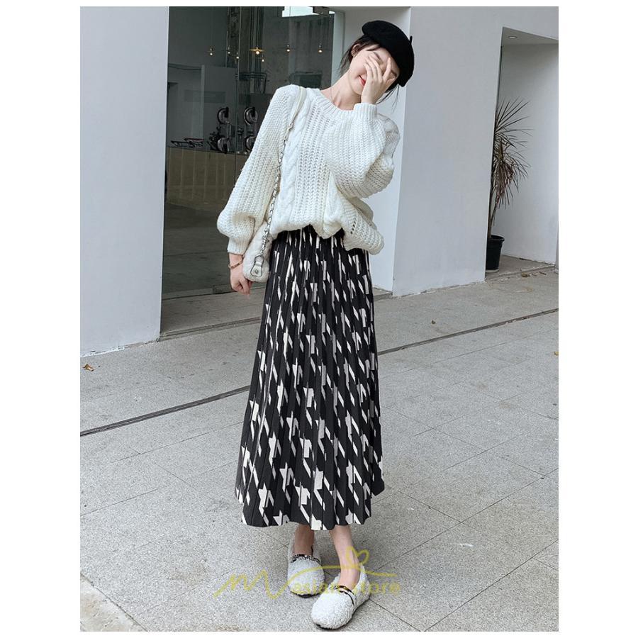 スカート | ロングレディース ボトムス プリーツかわいい 秋冬新作 韓国風 ハイウエスト 細見え 脚長効果 ニット こなれ感 高身長 低身長 トレンド