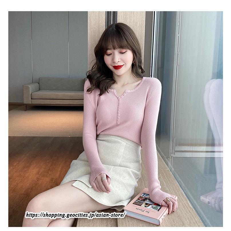 ニット・セーター | カットソー ニット レディース リブニット 長袖 秋冬 春 トップス スリム ストレッチ インナー 無地 着痩せ 長袖ニット 長袖カットソー プルオーバー 通学通勤