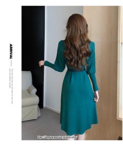 ミディアム | ワンピース 無地 きれいめ 30代 40代 50代 着やせ 上品 大きいサイズ ミモレ丈 長袖 春夏秋冬 丸首 ミモレ丈 ひざ丈 長袖 パフスリーブ