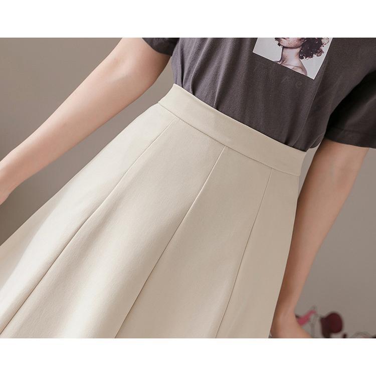 スカート | ミモレフレアAライン無地 エレガント 大きいサイズ 裾広い ハイウエスト 着痩せ 裏地付き 後ろファスナー レディース 通学通勤 体型カバー