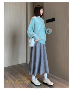 スカート | マタニティ秋 冬 コーデ マタニティウェア レディース Aライン ニット 2022新作 ゆったり カジュアル 大きいサイズ チェック ウエスト調整
