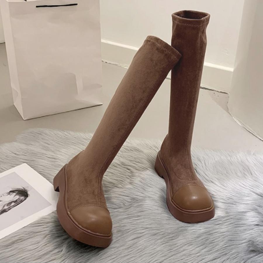 ニーハイブーツ | ロングブーツ ラウンドトゥ 厚底ブーツ