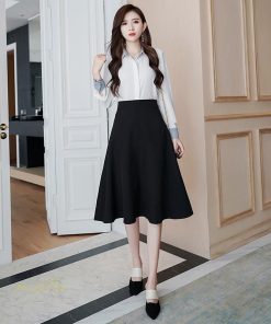 スカート | Aラインフレアビジネスフォーマル OL オフィス 黒ハイウエスト エレガント ヒップアップ シルエット 着痩せ