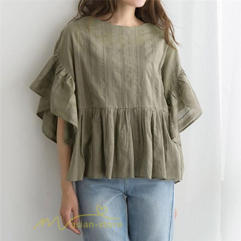 シャツ・ブラウス | シャツ ブラウス レディース きれいめ 春秋 40代 30代 韓国風 フレア 通勤 女性 服装 スーツ 大人 無地 着痩せ オフィスカジュアル 半袖ブラウス 上品 春夏