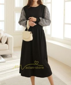 マキシ | ワンピース レディース 40代 ロングワンピース 春 夏 切り替え チェック柄 お洒落 長袖 ゆったり カジュアル 大きいサイズ 着痩せ 体型カバー 通勤 20代30代