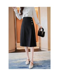 スカート | Aラインタイトビジネスフォーマル OL オフィス 黒ハイウエスト エレガント 着痩せ ヒップアップ シルエット