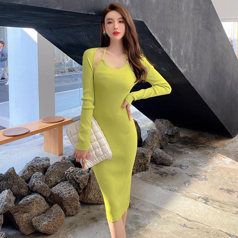 タイト | ニットワンピース長袖 タイトワンピース ストレッチワンピース 長袖ワンピース 膝丈 スリム お呼ばれ セクシーワンピース 上品 高級感 美ライン
