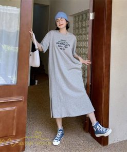マキシ | ワンピース レディース Tシャツワンピース カットソー ロングTシャツ 夏新作 英字 半袖ワンピ ロングワンピ 大きいサイズ 体型カバー サマー 裾口スリット 夏物