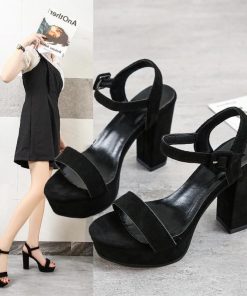 サンダル ミュール | スエードサンダル ラウンドトゥ 太ヒール ストラップサンダル 大きいサイズ サンダル 黒 スエード調 靴 シューズ ハイヒール 大人 30代 二次会 無地