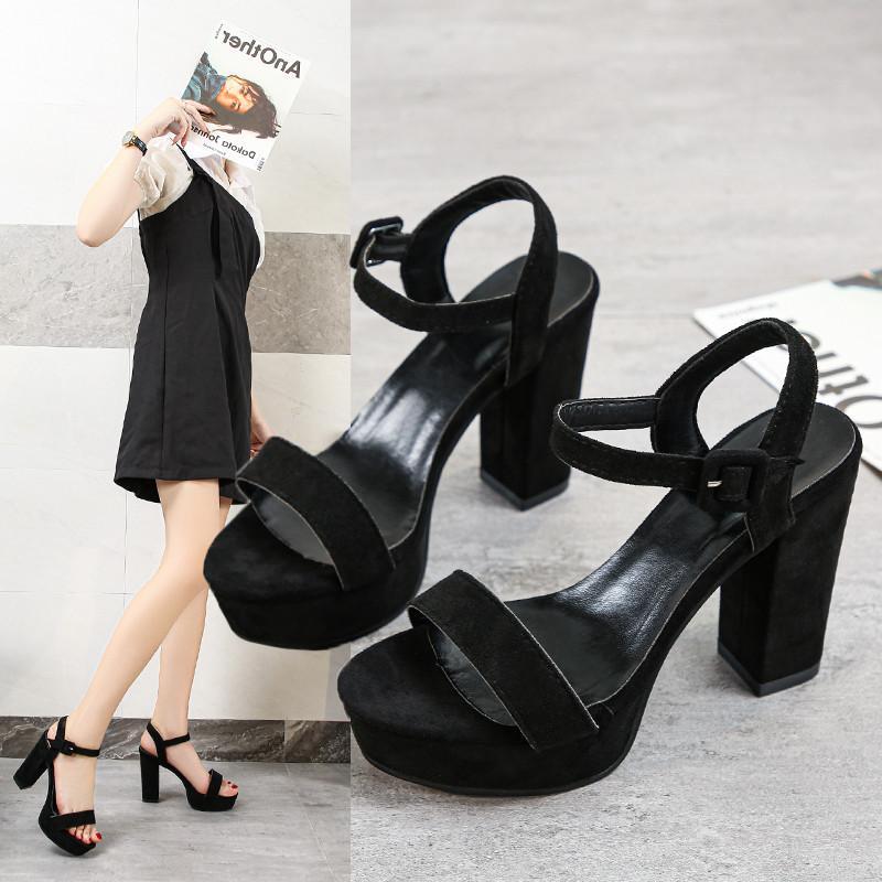 サンダル ミュール | スエードサンダル ラウンドトゥ 太ヒール ストラップサンダル 大きいサイズ サンダル 黒 スエード調 靴 シューズ ハイヒール 大人 30代 二次会 無地