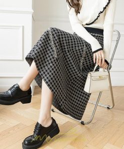 スカート | ロングチェック柄 ニット きれいめ レディース ロング丈 女子会 デート 20代 30代 40代 50代 秋 あったか お出かけ 冬 フレア 高見え 細見え
