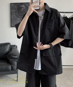 シャツ | メンズ 半袖 トップス ワイドTゆったり 無地 ライトアウター 着回し 夏新作 コーデ 白黒細身 通勤通学 XXL 日常感 大きいサイズ