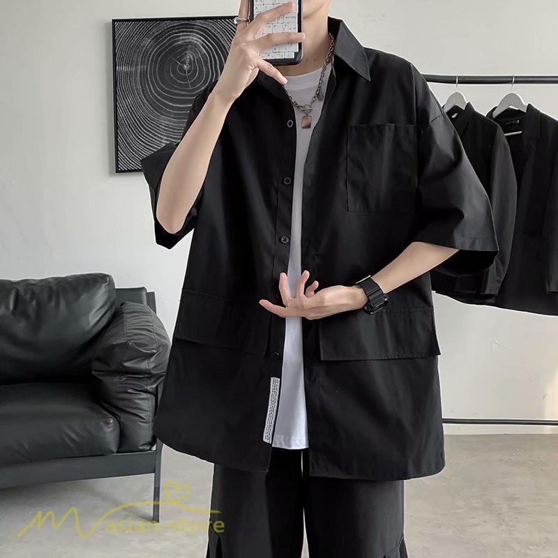 シャツ | メンズ 半袖 トップス ワイドTゆったり 無地 ライトアウター 着回し 夏新作 コーデ 白黒細身 通勤通学 XXL 日常感 大きいサイズ